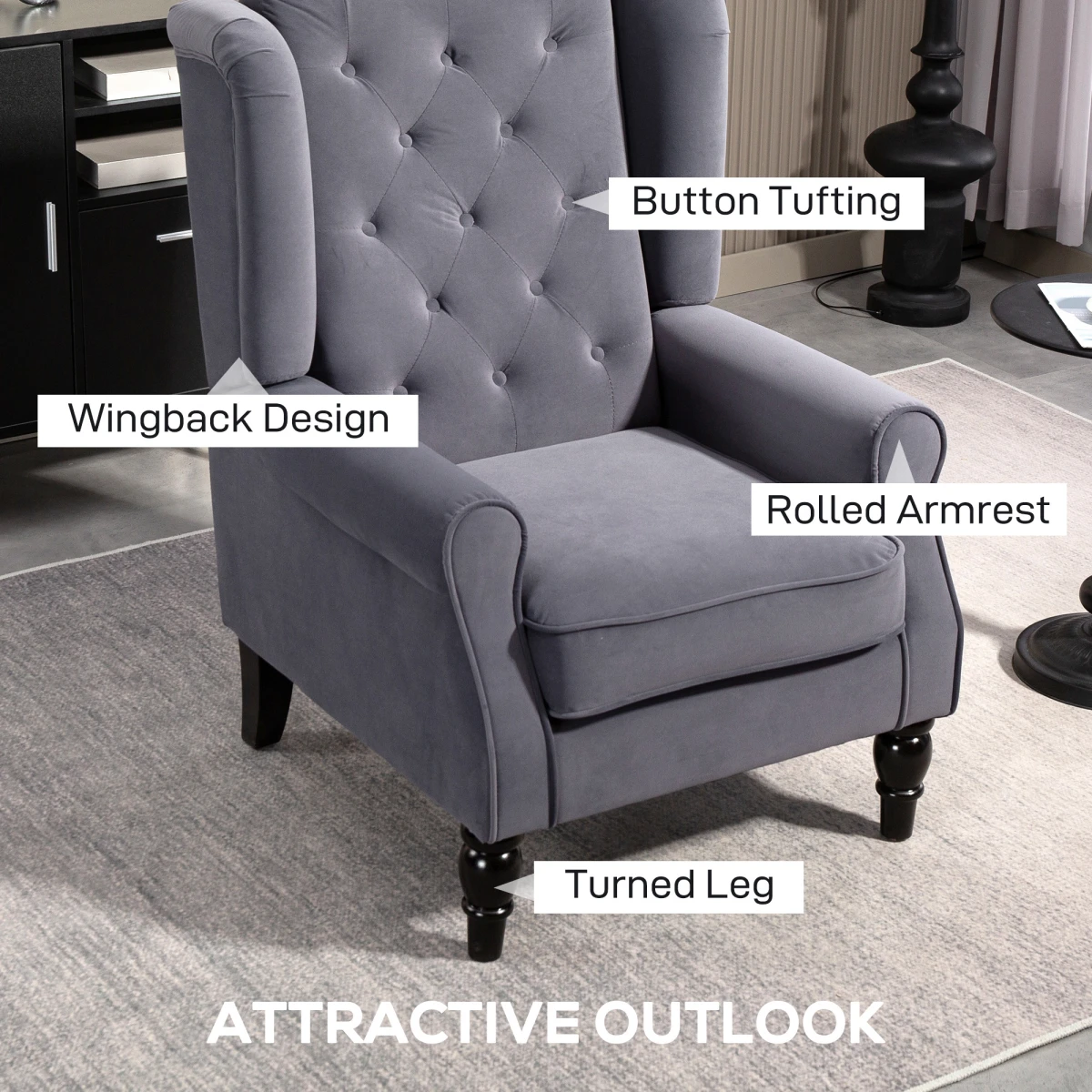 HOMCOM Accent Armchair Retro Tufted Velvet Upholstery Chair by HOMCOM