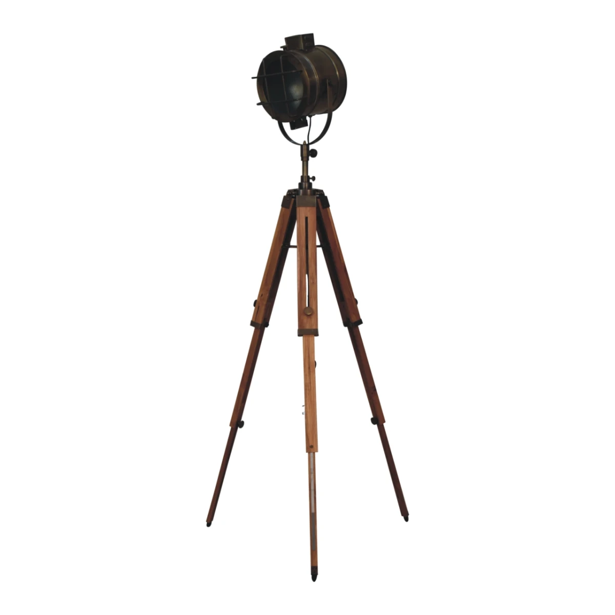 Artisan Furniture Artisan Caged Brass Spotlight Floor Lamp with Tripod Legs for Stylish Home Decor - Lamp