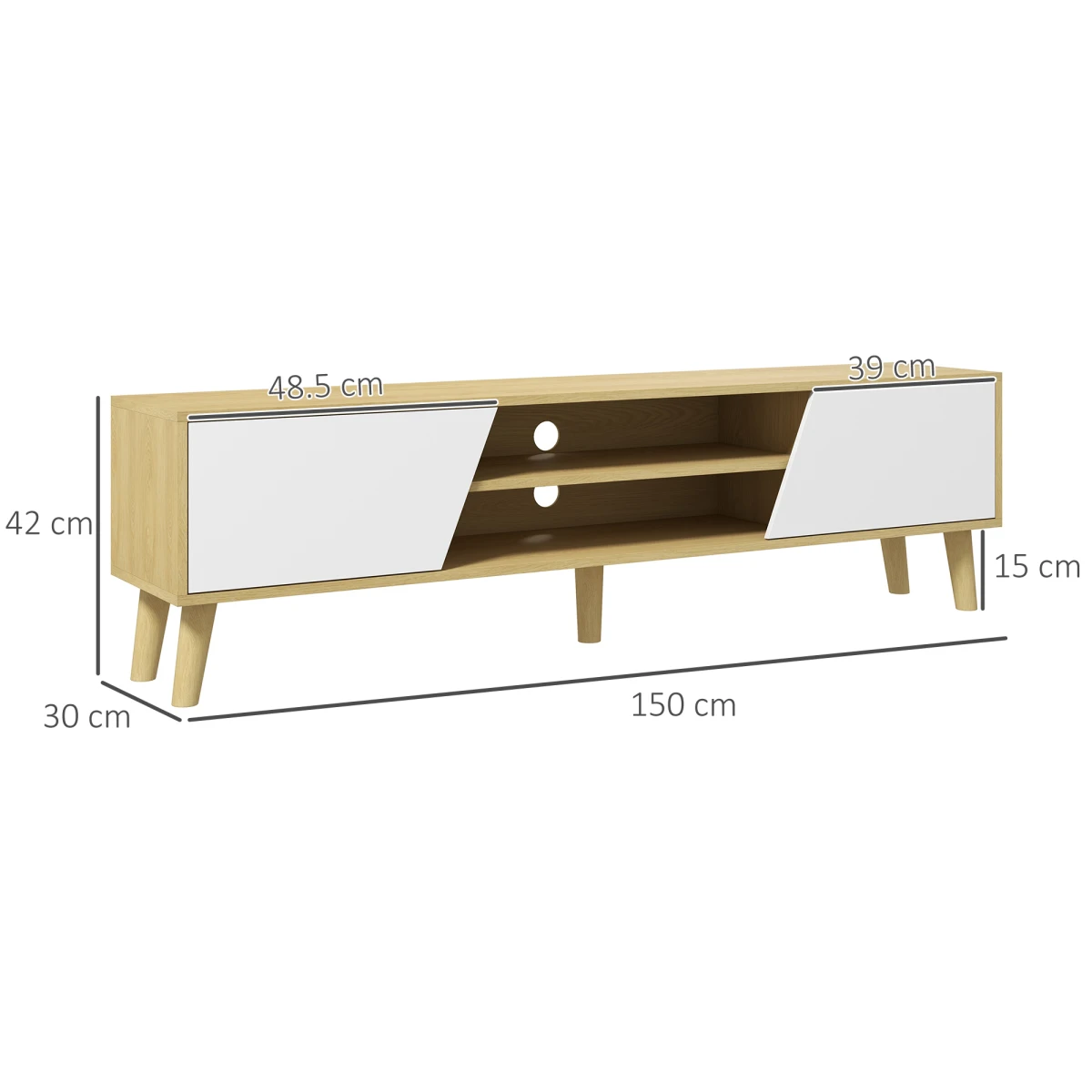 HOMCOM TV Stand 65in Oak With Shelves For Living Room - TV Unit