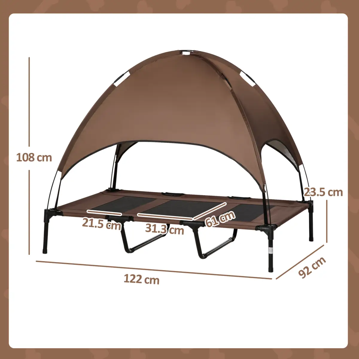 PawHut 122 cm Elevated Pet Bed Dog Cot Tent with Canopy Instant Shelter Outdoor Coffee - Dog Beds