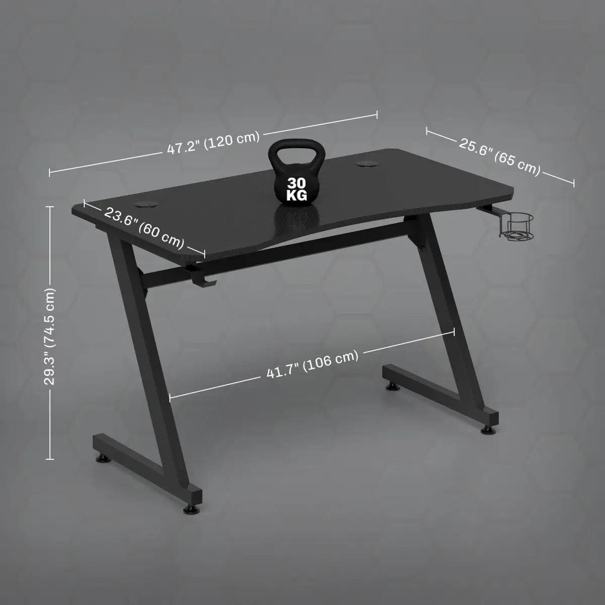 Unbranded Gaming Desk Steel Frame Cup Headphone Holder Adjustable Feet Home Black - Desk