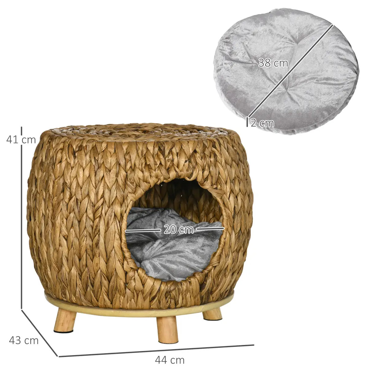 Unbranded Rattan Cat House Stool, Wicker Kitten Bed for Outdoors and Indoors w/ Cushion - Cat House