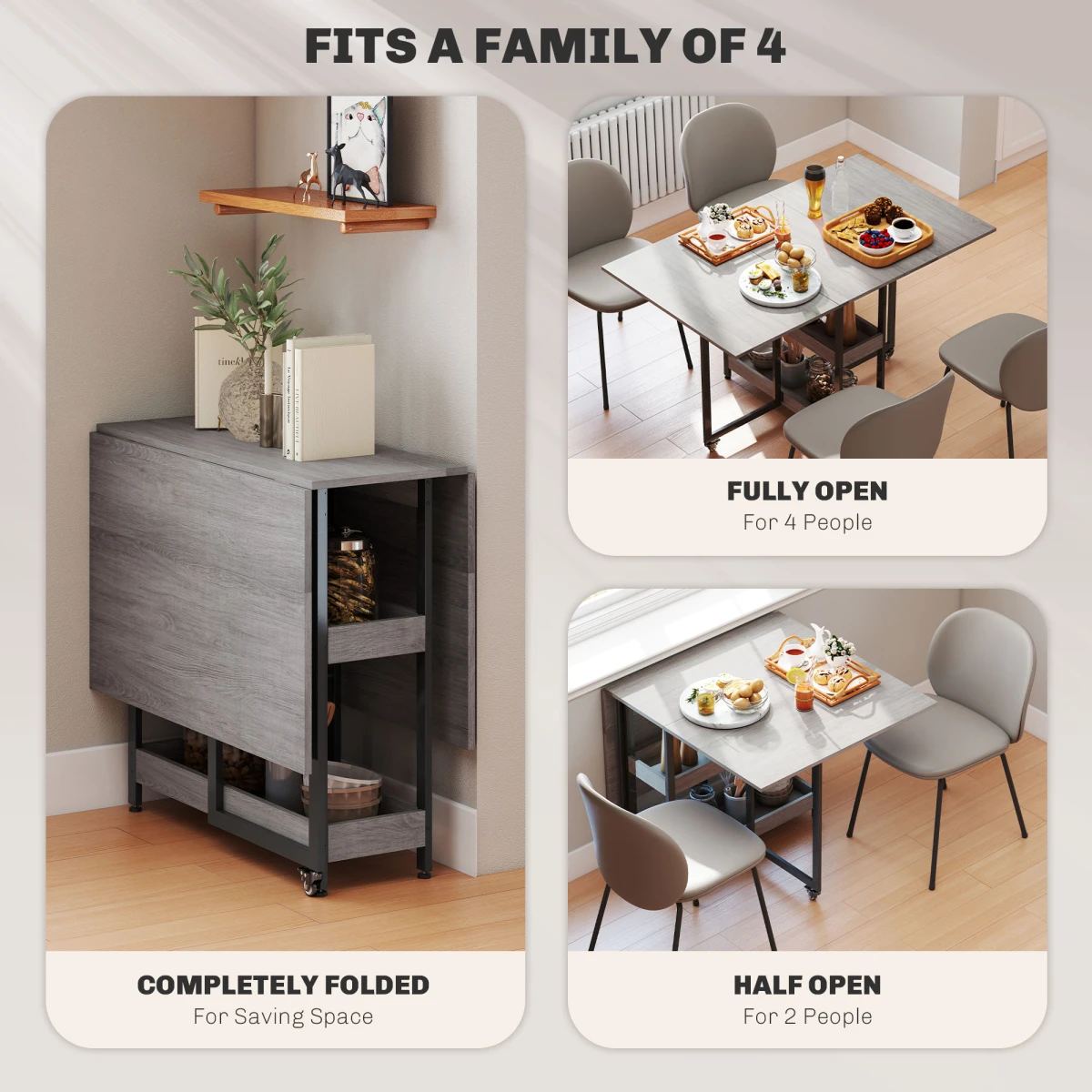 N/A Grey Folding Dining Table Compact Two Drop Leaves Seats Four - Dining Table