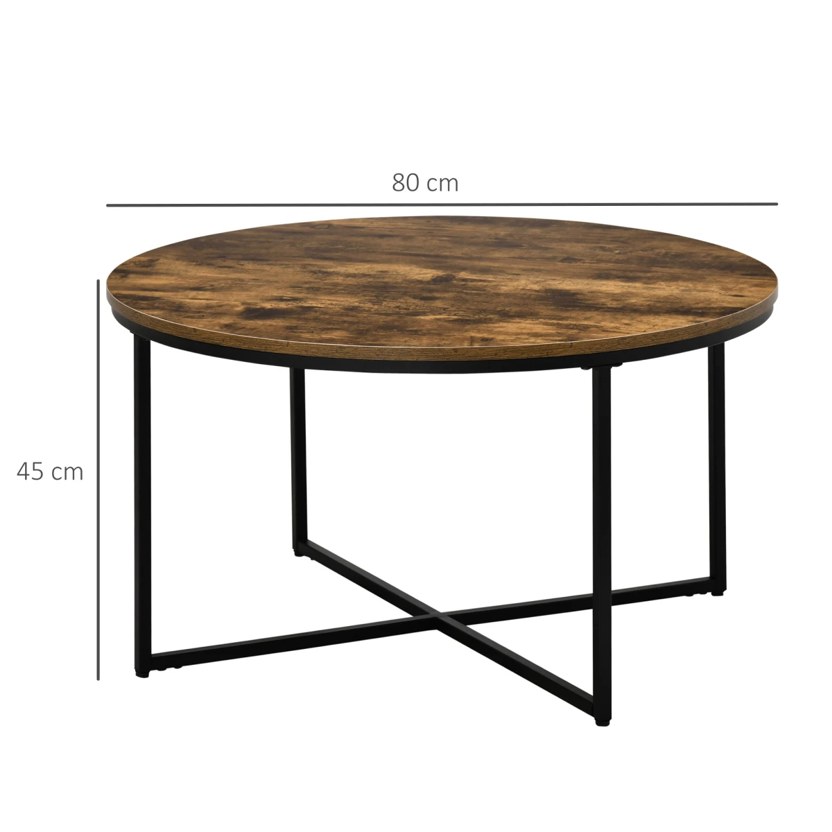 HOMCOM Industrial Round Side Table with Metal Frame, Large Tabletop, Rustic Brown - Dining Table