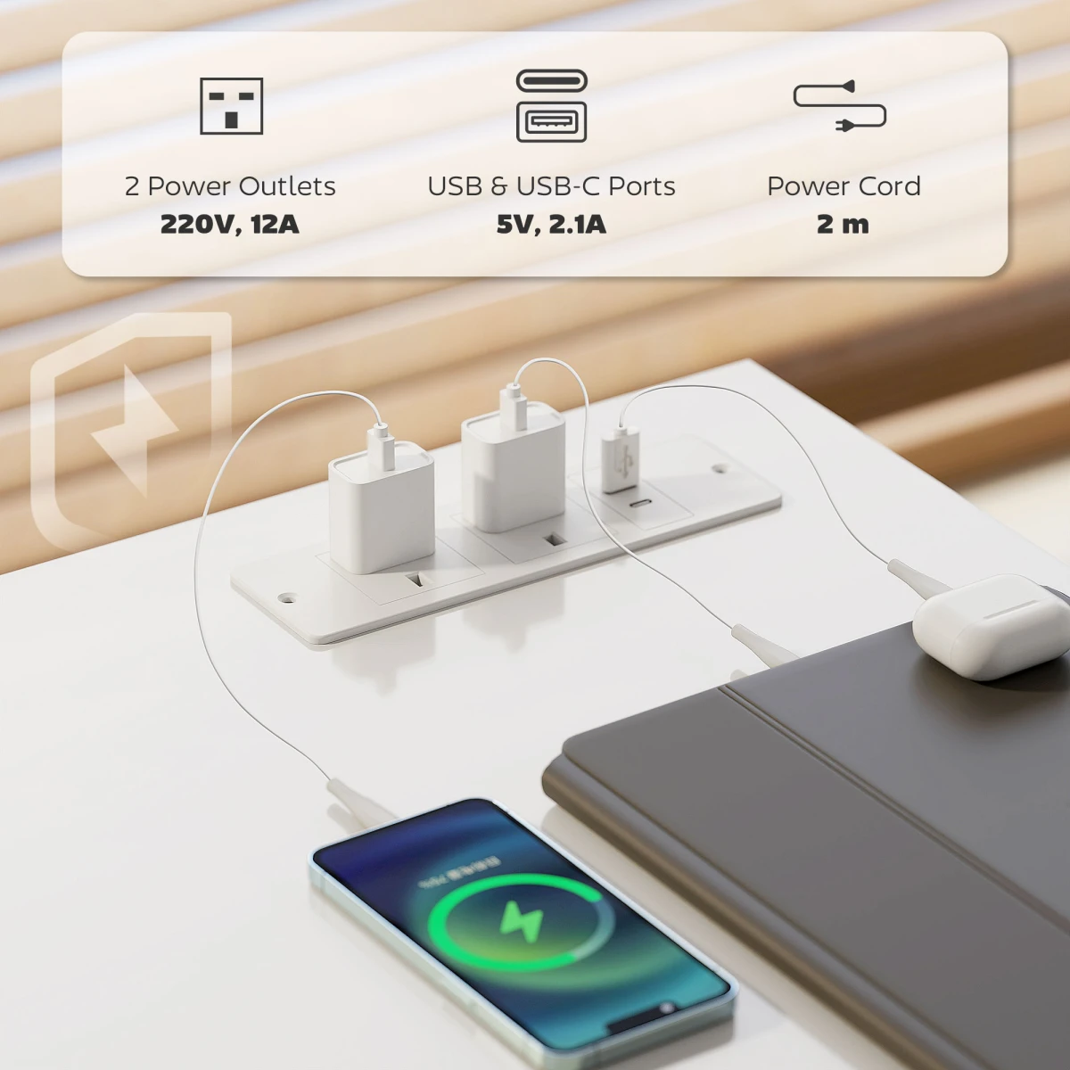 HOMCOM 120x60 cm Reversible Home Office Desk With USB Ports And Power Sockets For Bedroom by HOMCOM