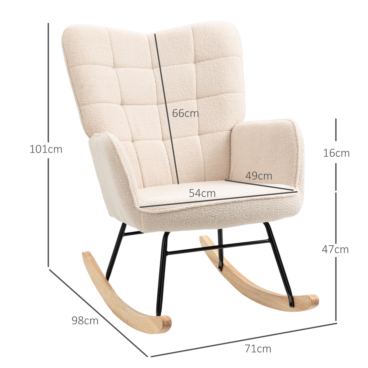 HOMCOM Wingback Rocking Chair for Nursing w/ Steel Frame and Wooden Base Beige - from HOMCOM