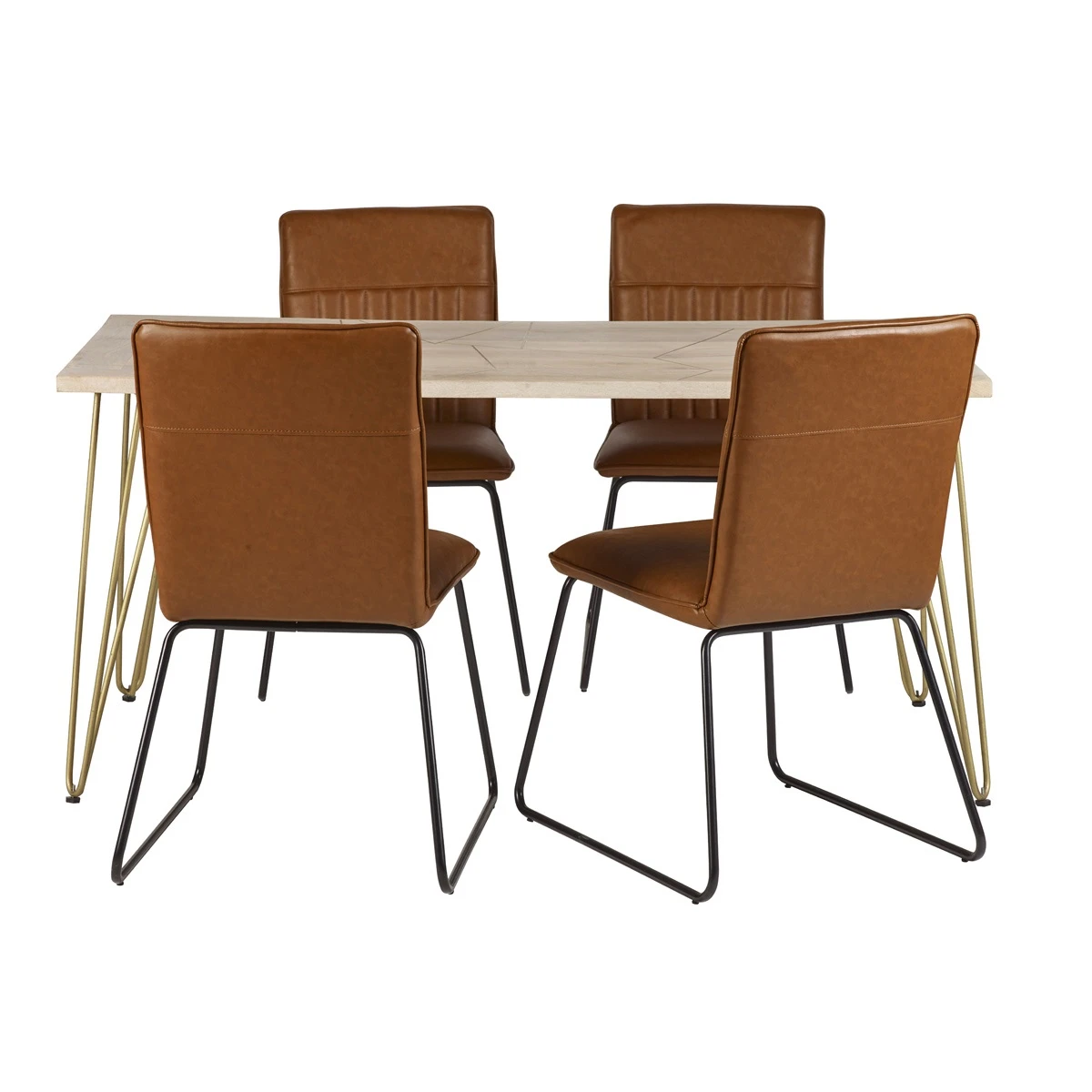 Indian Hub Premium Dining Table Light Gold Metal Inlay Angled Legs - Dining Table