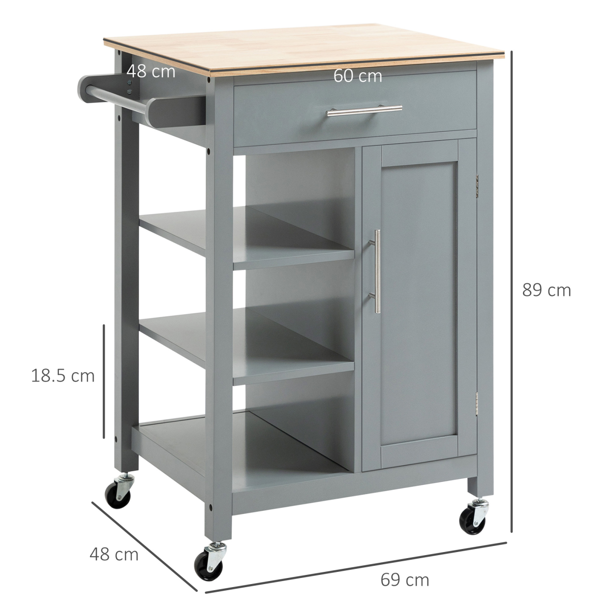 Kitchen Trolley Utility Cart on Wheels with Open Shelf & Storage Drawer Grey - from HOMCOM