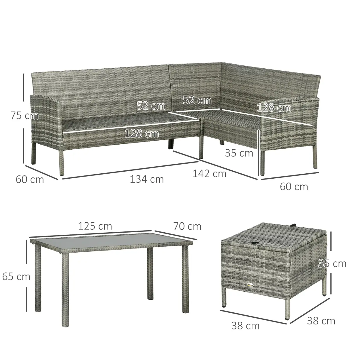 Outsunny Outsunny 5Pcs Rattan Dining Corner Sofa Set, Garden Furniture Set, Dark Blue - Garden Sofa Sets