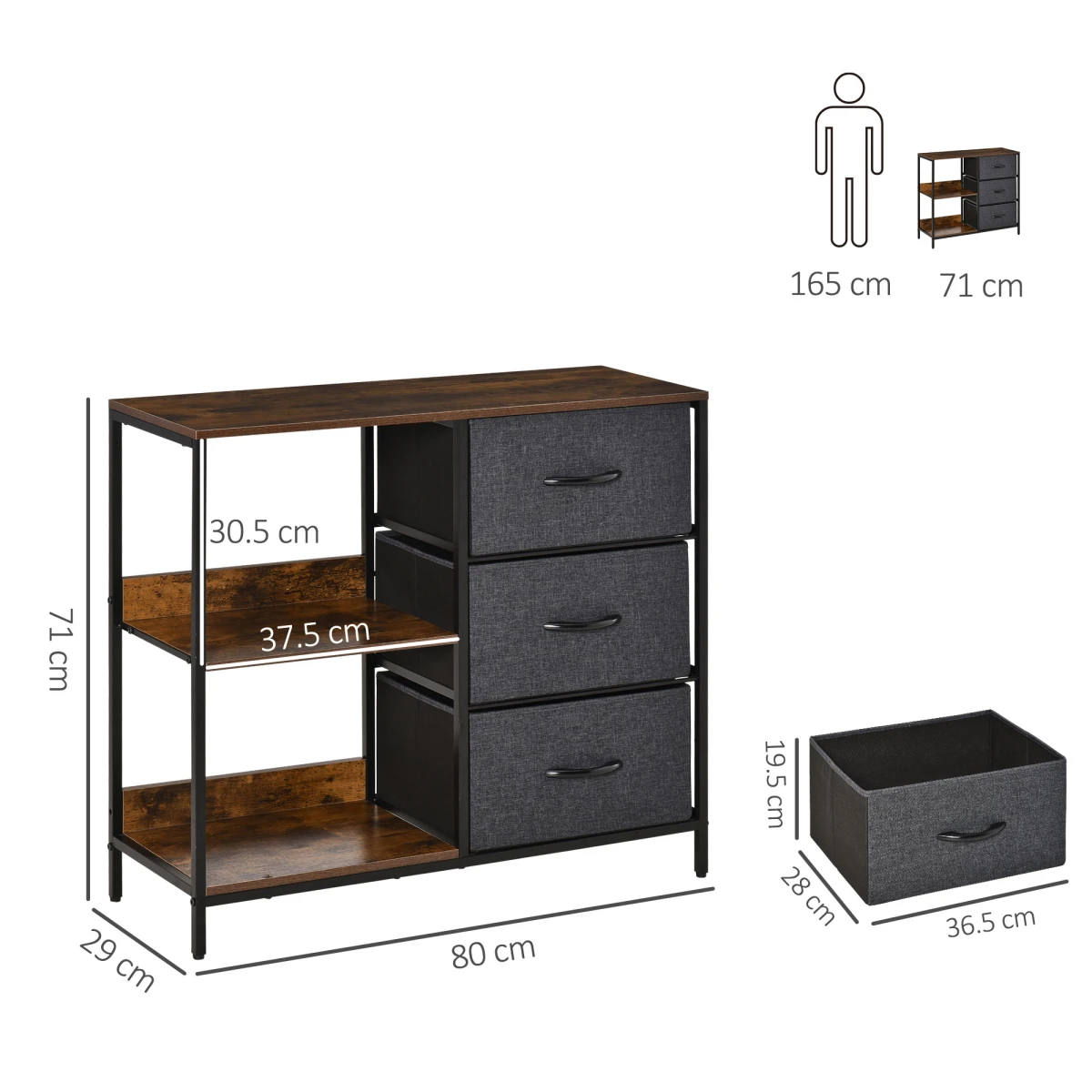 HOMCOM Durable Chest Dresser with 3 Drawers, Shelves, and Metal Frame for Home Organization Solutions by Homcom