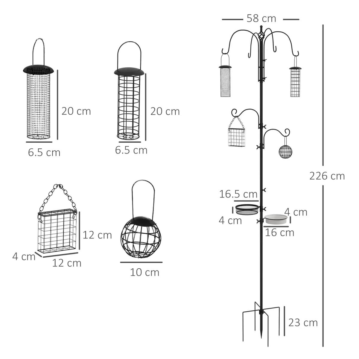 Pawhut Bird Feeding Station Kit Wild Bird Feeder Pole w/ 6 Hooks 4 Hanging Feeders - Bird Feeder