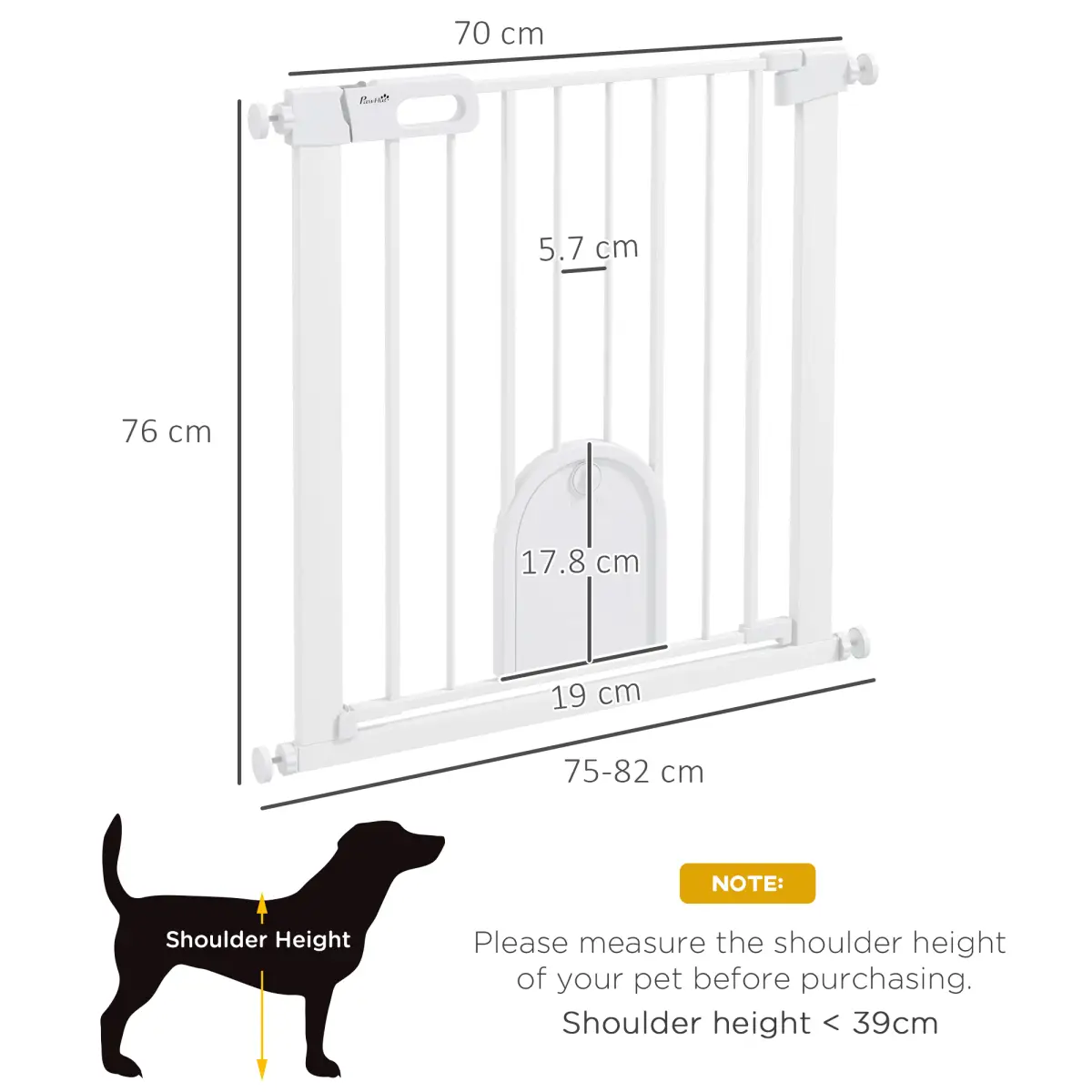 PawHut PawHut 75-82 cm Pet Safety Gate Pressure Fit Stair w/ Small Door Double Locking - Pet Gate