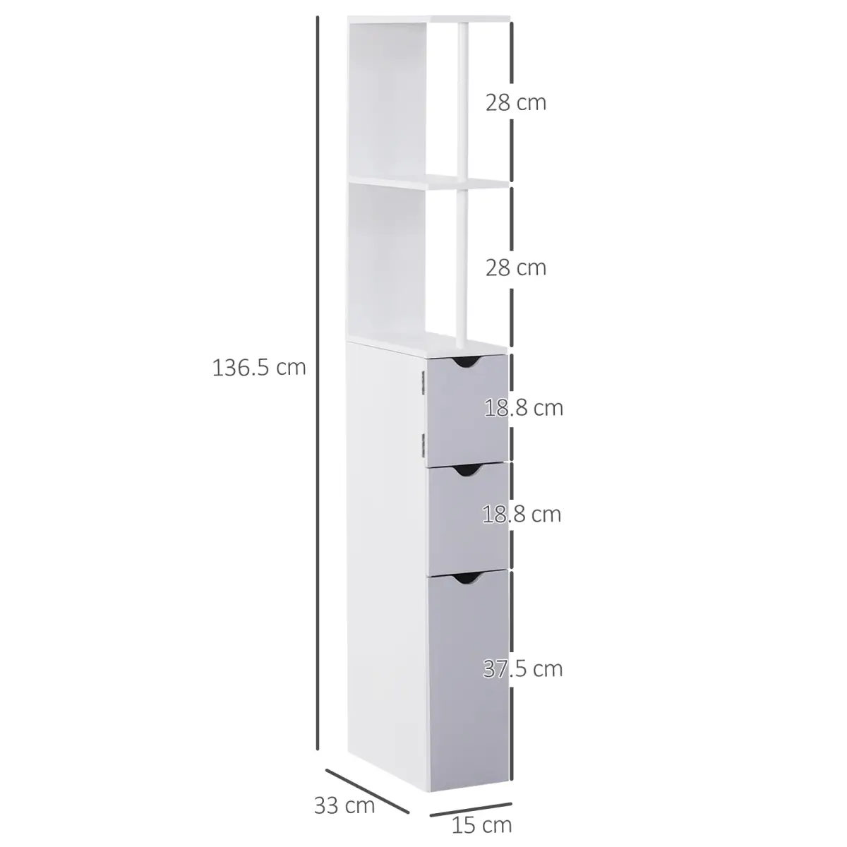 Unbranded HOMCOM Bathroom Storage Cupboard Thin Cabinet Unit Shelf White w/ Drawers - Display Cabinet