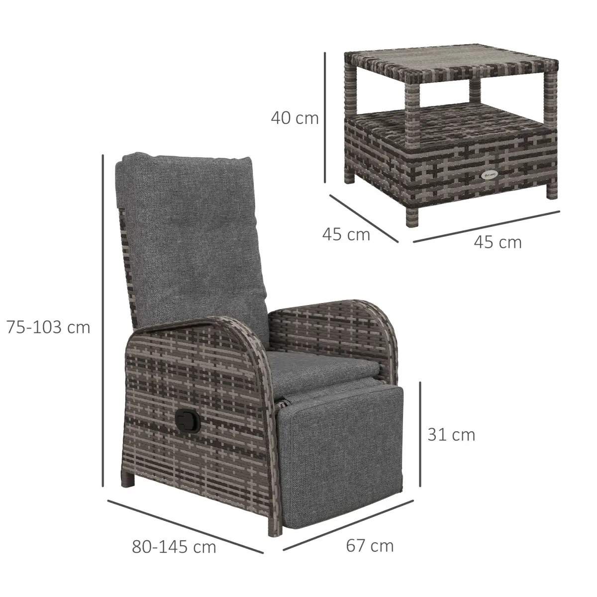 Outsunny Outsunny 3 PCs Rattan Chaise Lounge Sofa Set w/ Cushion for Patio Yard Porch - Garden Sofa Sets