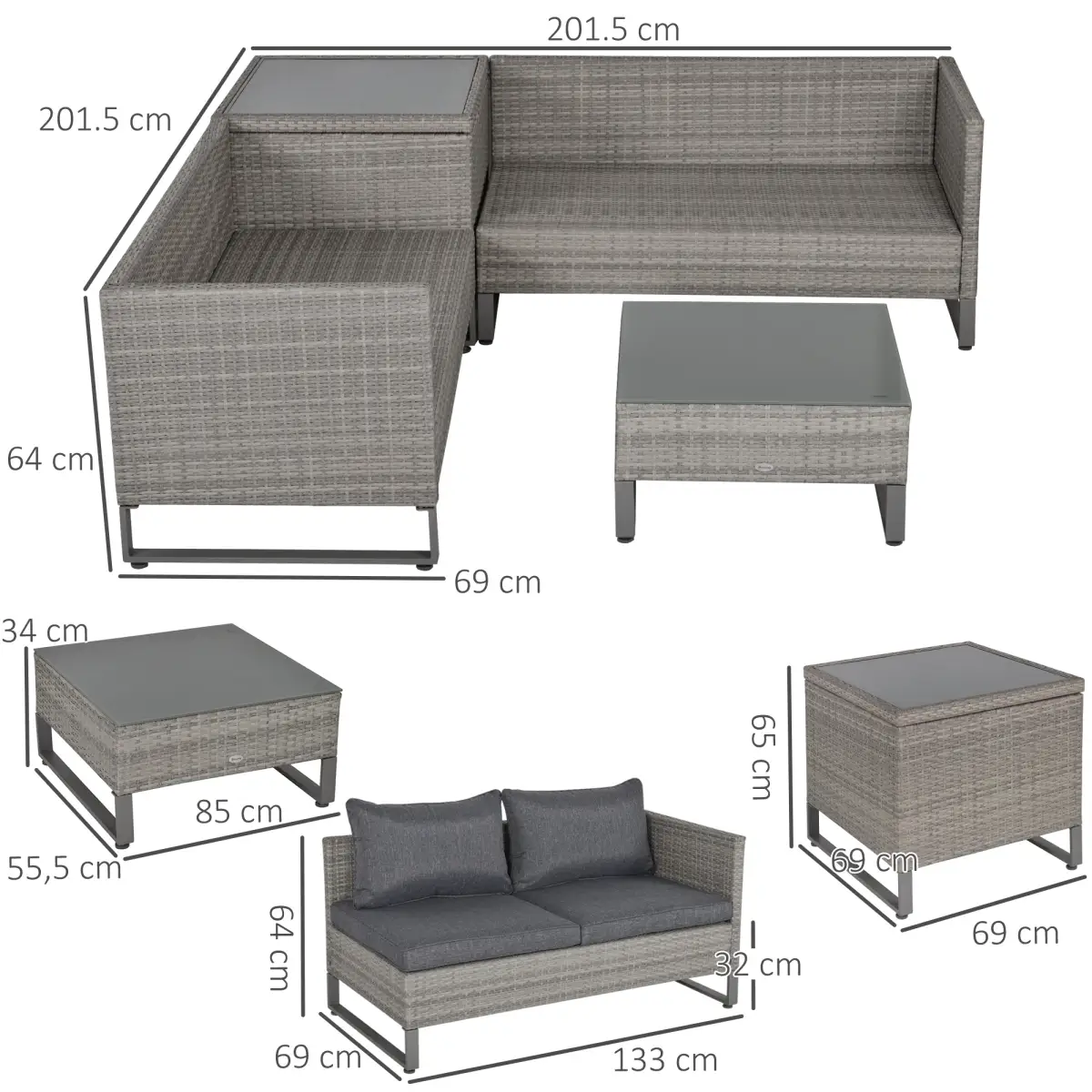 Outsunny Outsunny 4 PCs Rattan Wicker Sofa Set Conservatory Furniture w/ Side Storage Box - Garden Sofa Sets