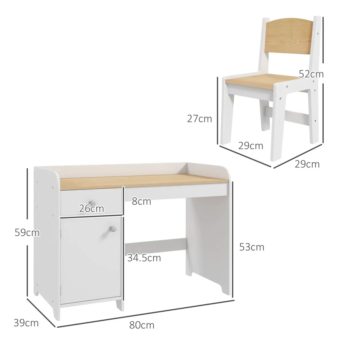 ZONEKIZ ZONEKIZ Kids Desk and Chair Set for 3-6 Year Old with Storage Drawer, White - Desk