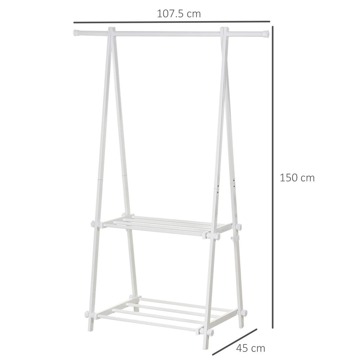 HOMCOM Powder Coated Steel Clothes Rail Tall 2 Shelves Home - Wardrobe