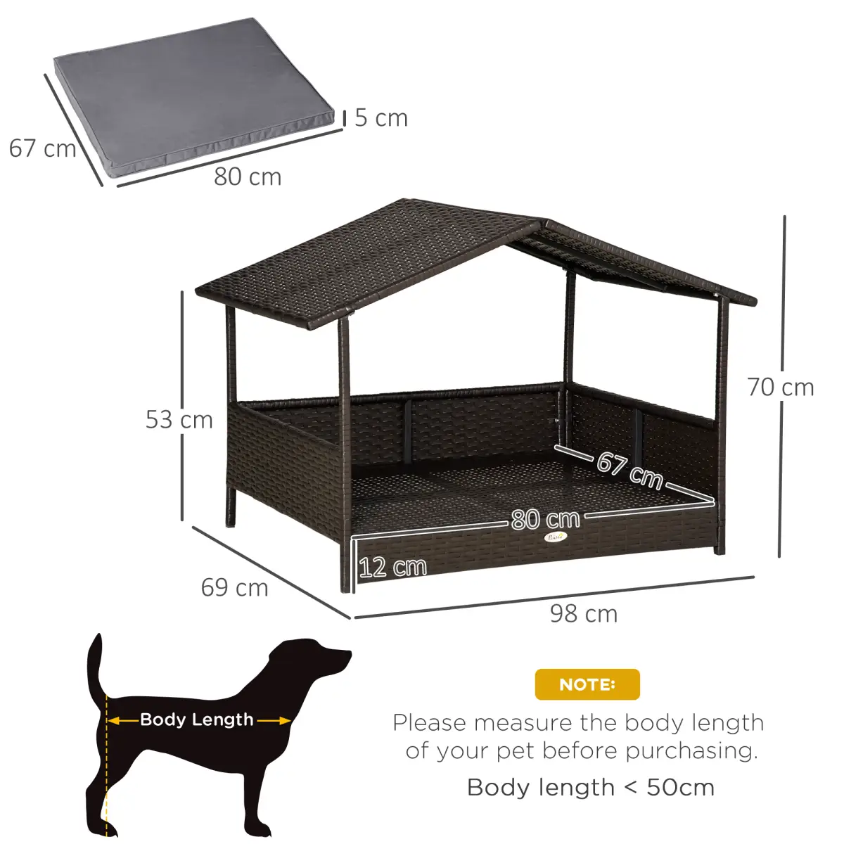 PawHut PawHut Wicker Dog House, Rattan Pet Bed with Soft Cushion, Cat Basket - Grey - Dog Beds