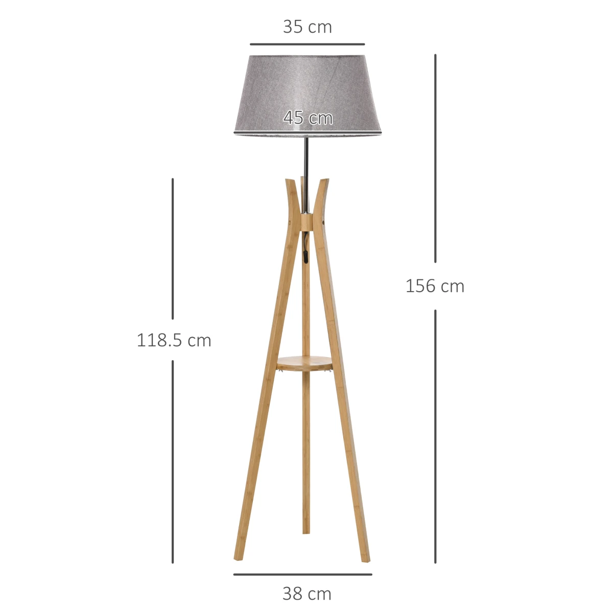 HOMCOM Tripod Floor Lamp 156cm with Fabric Shade for Modern Living Rooms by Homcom