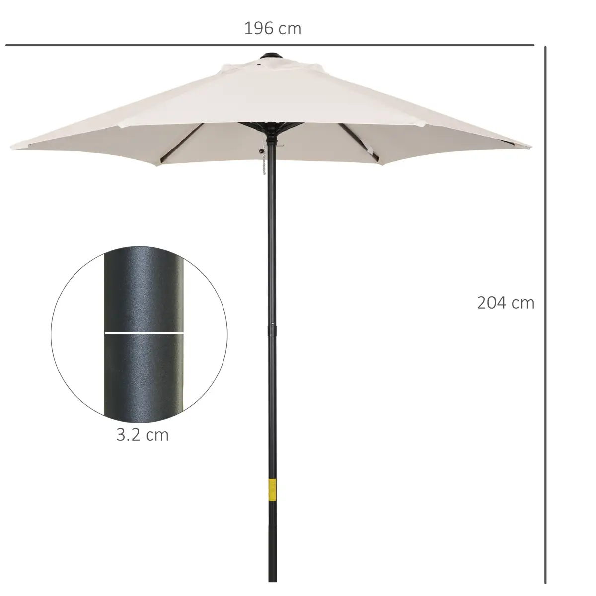 Outsunny 1.96m Parasol Patio Umbrella, Cream White - Parasol