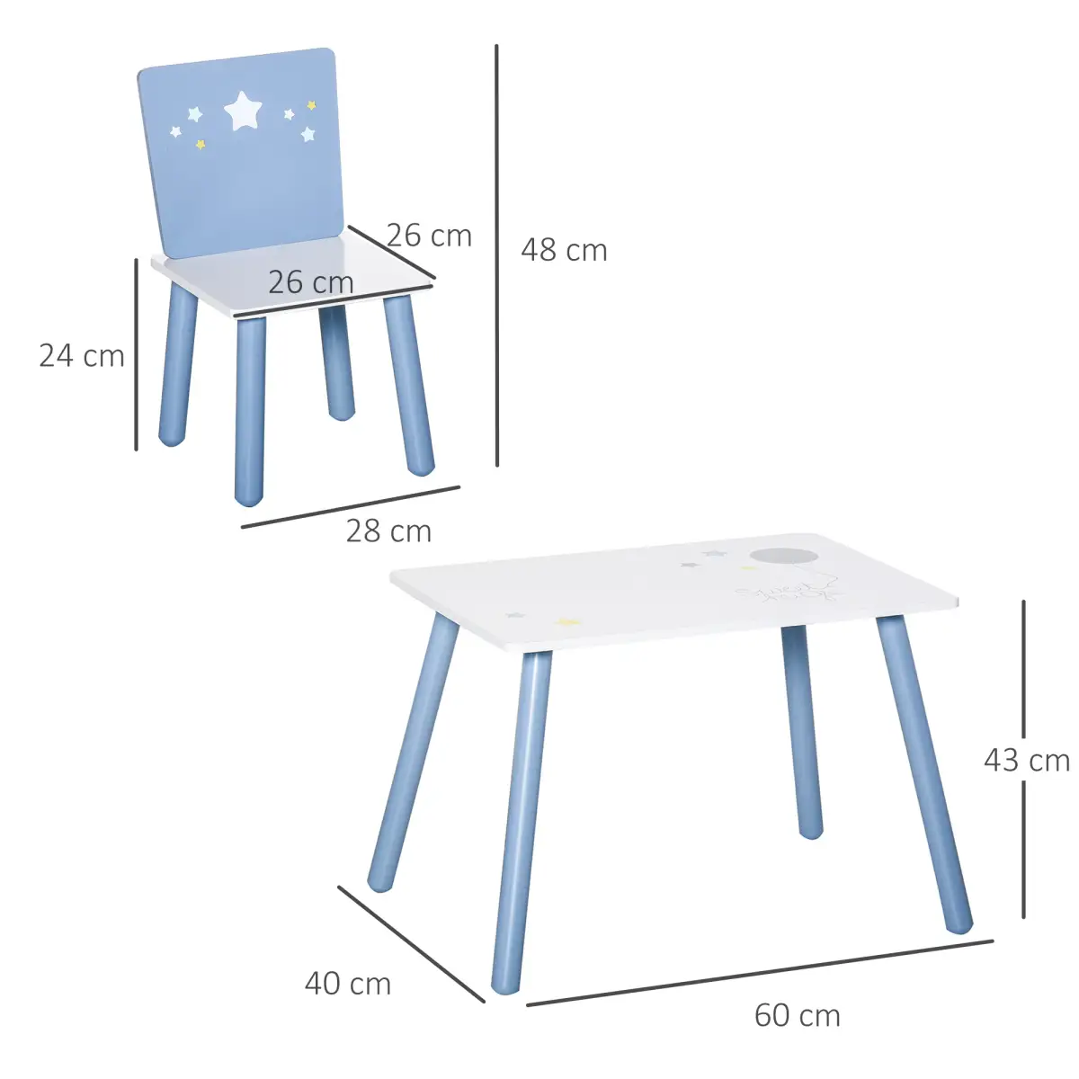 Unbranded 3 Pcs Kids Table & Chairs Dining Set Wood Legs Safe Corners Seating HOMCOM - Garden Set