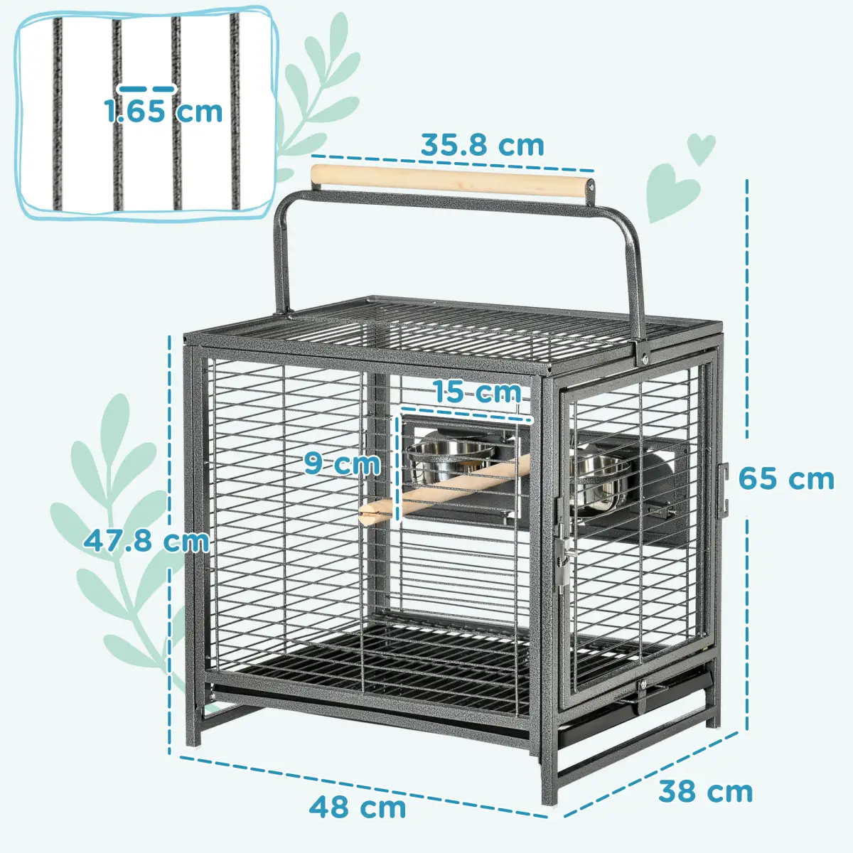 PawHut Parrot Cage Bird Carrier w/ Wooden Perch, Handle - Pet Cage