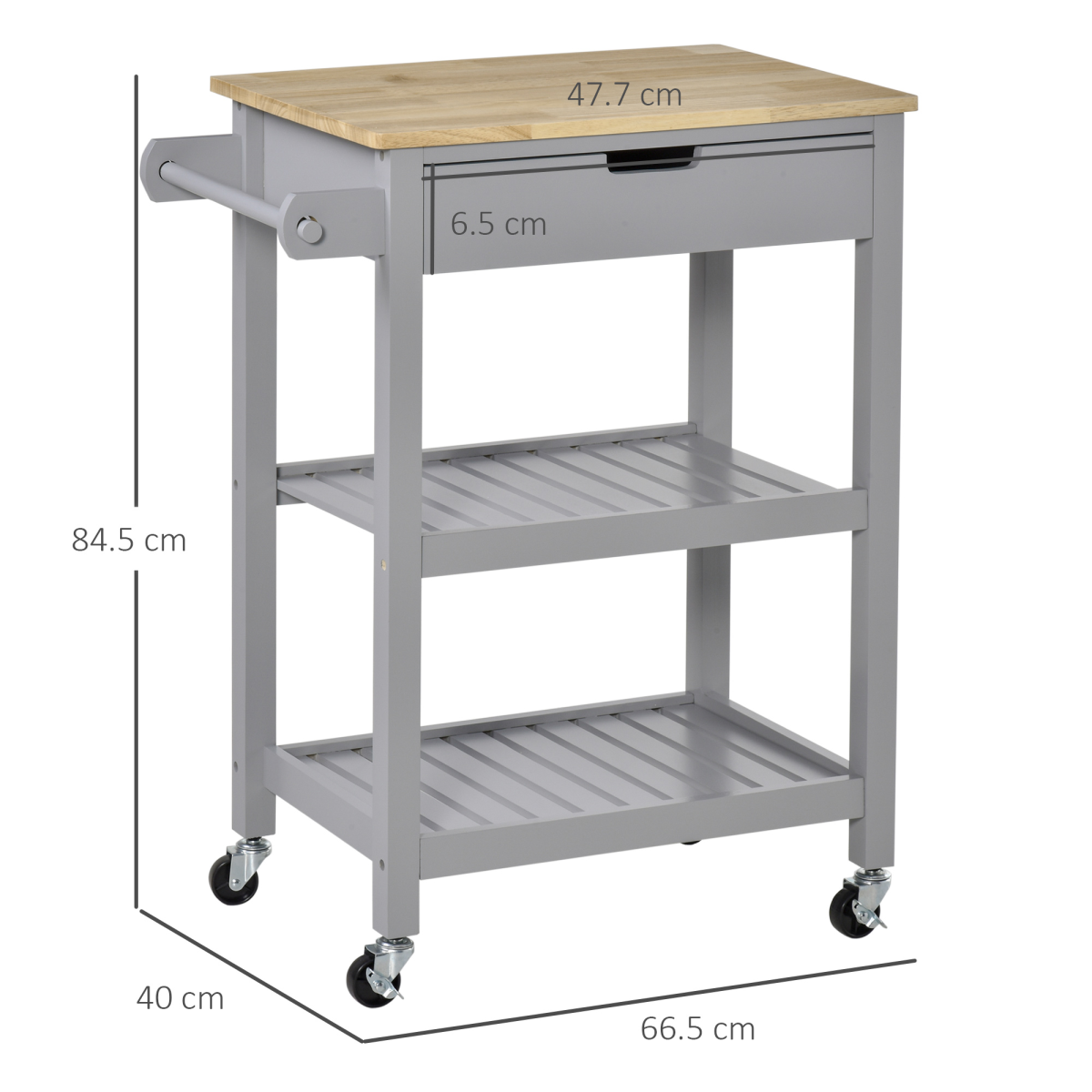 Kitchen Trolley Utility Cart on Wheels with Rubberwood Worktop Towel Rack - from HOMCOM