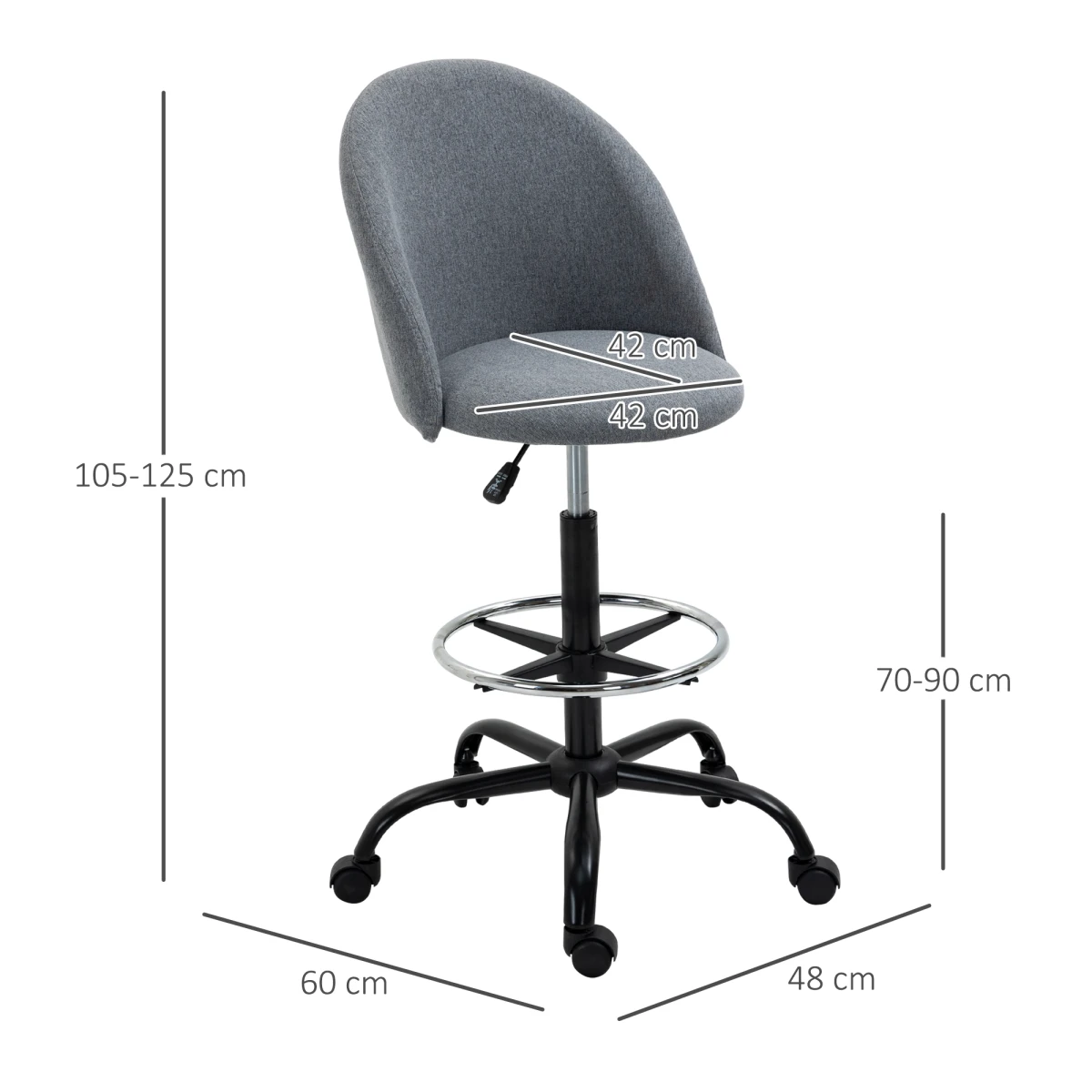Unbranded Vinsetto Draftsman Chair 97cm Padded Seat Home - Office Chair
