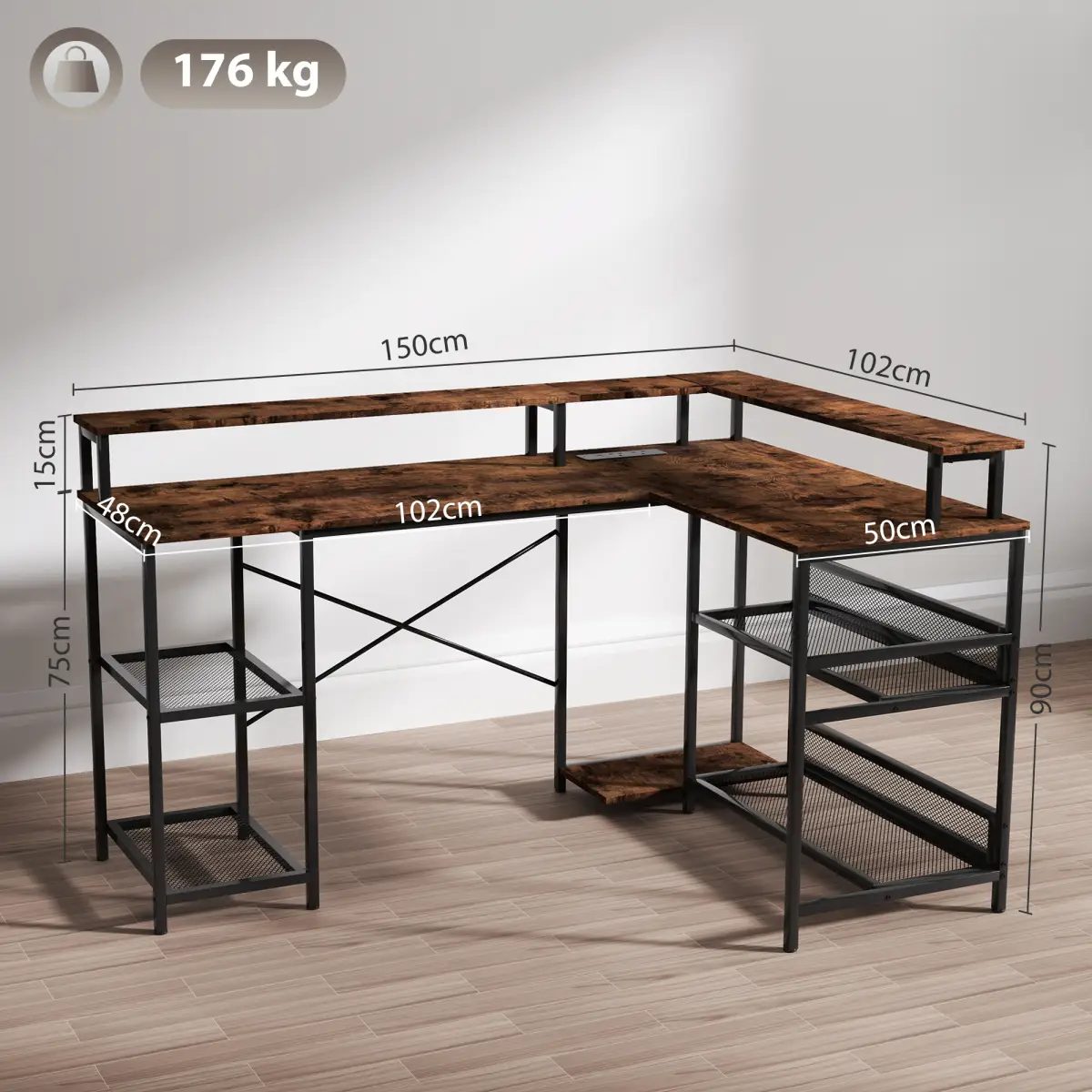 HOMCOM HOMCOM L Shaped Gaming Desk w/ LED Lights and Power Outlets for Small Space - Desk
