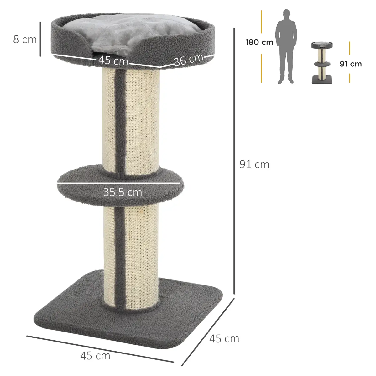 Pawhut 91cm Cat Tree Kitten Activity Center Tower Scratching Post Lamb Cashmere Perch - Cat Tree