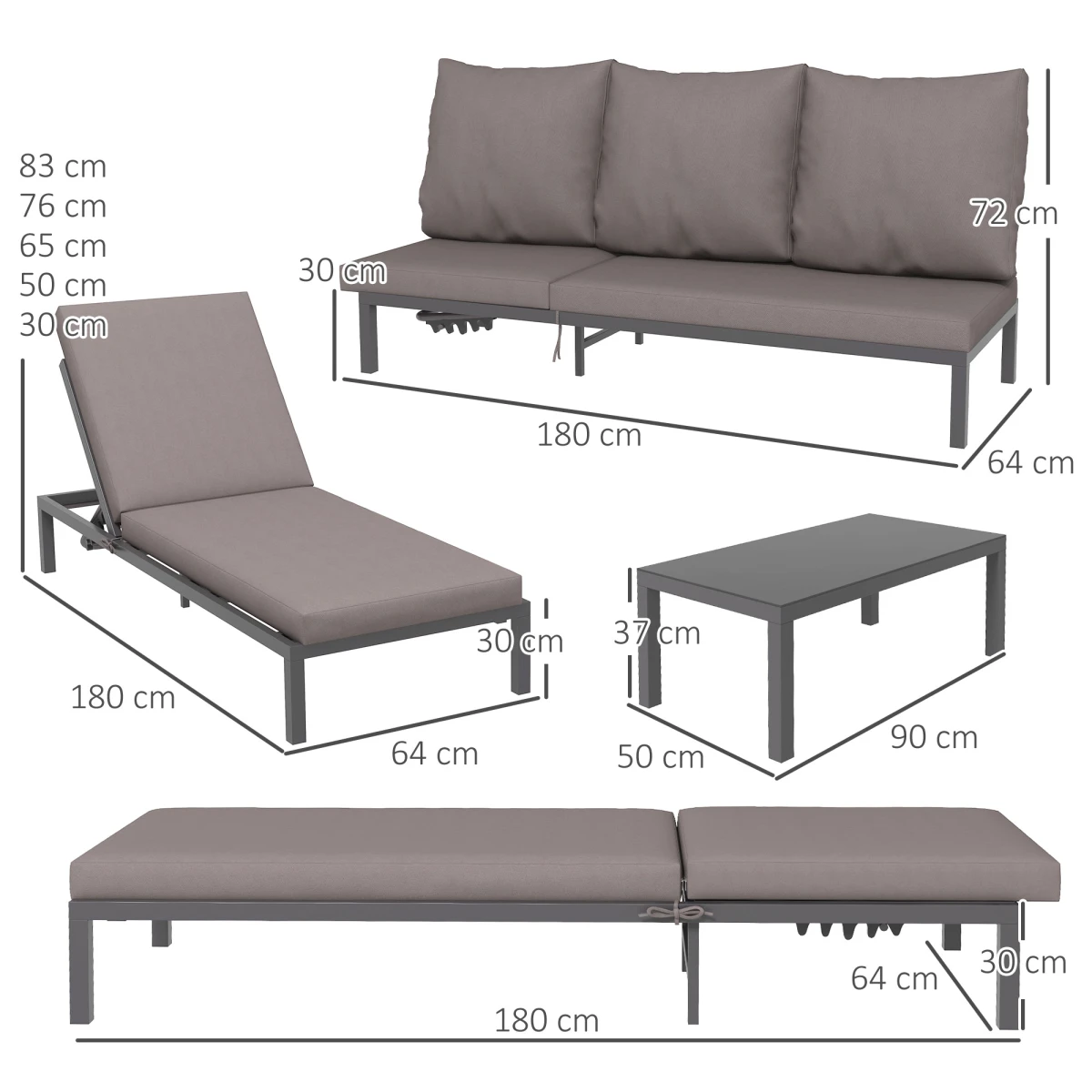 Outsunny Rattan Lounge Set 3 Piece Five Position Garden by Outsunny