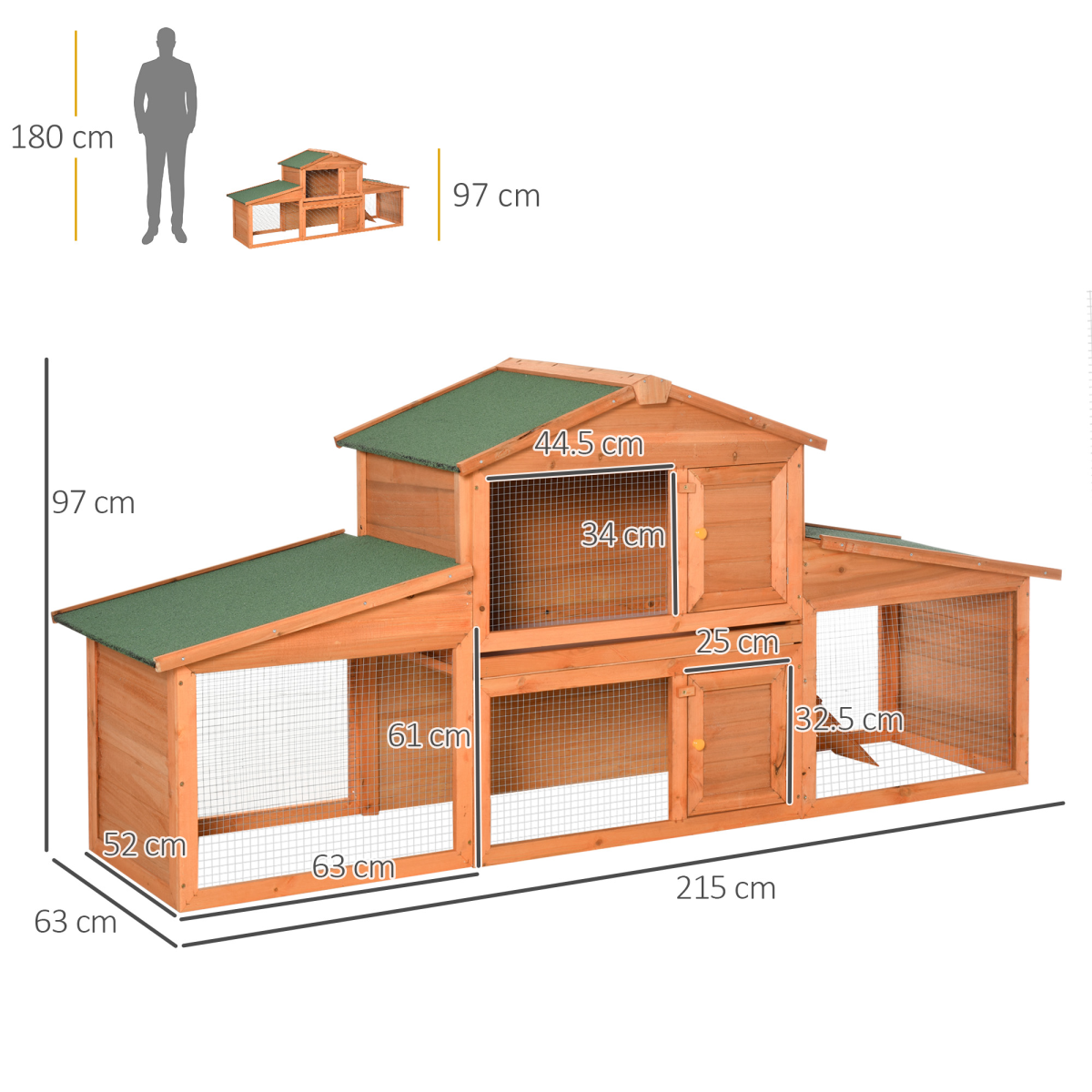 Deluxe Fir Wood Rabbit Hutch 2-Tier Metal Guinea Pig Small Animal House Pawhut - from Unbranded