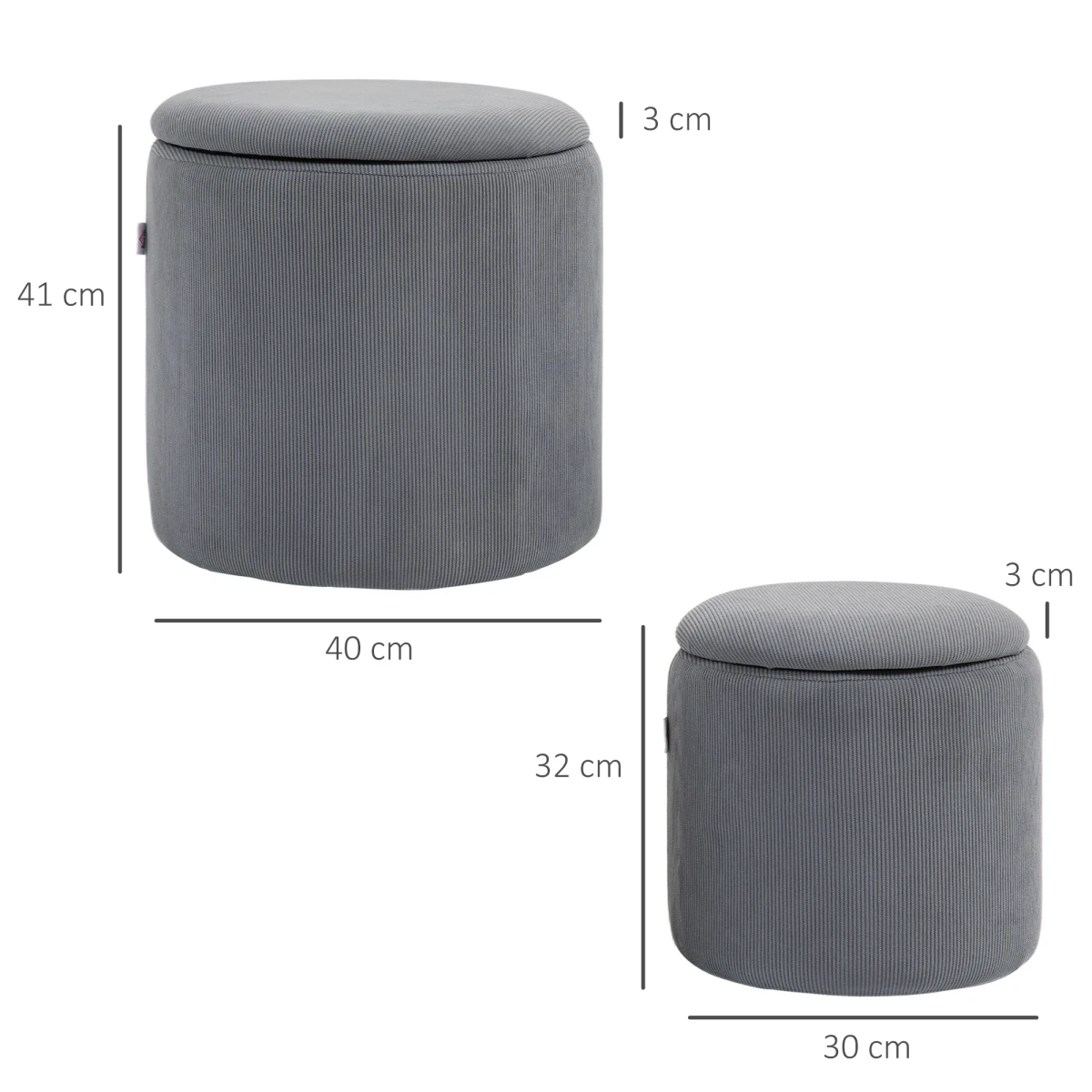 HOMCOM Fabric Storage Ottoman Set Large Small Lid by HOMCOM