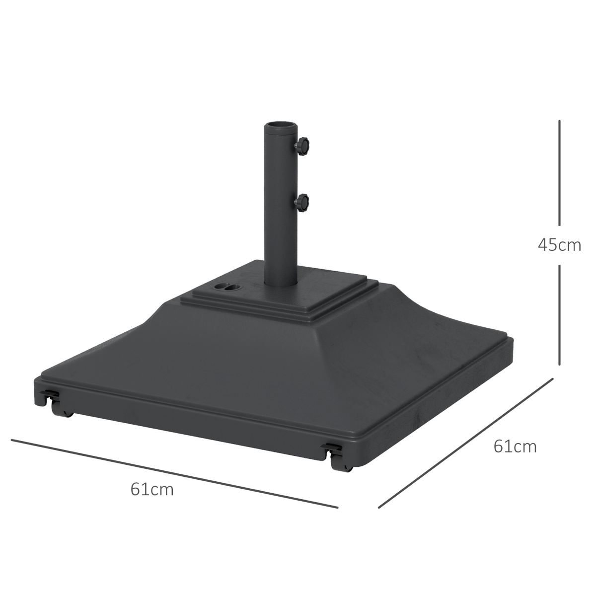 Outsunny Outsunny 60kg Square Parasol Base with Wheels Fillable Plastic Umbrella Stand - Parasol