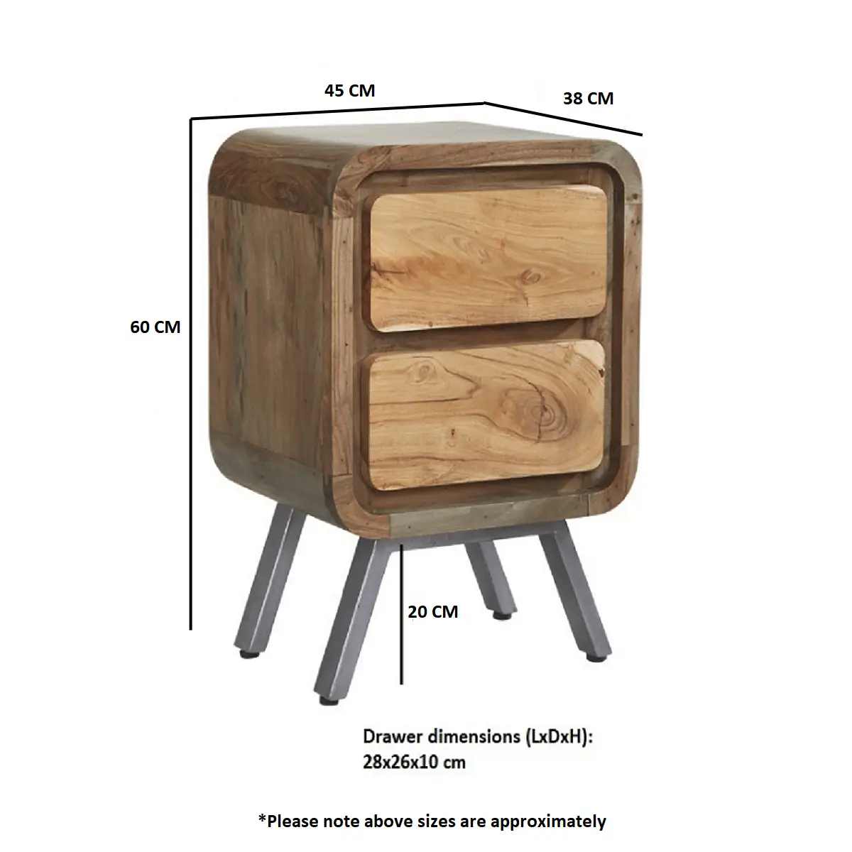 Indian Hub Aspen 2 Drawer Lamp Table - Bedside Table