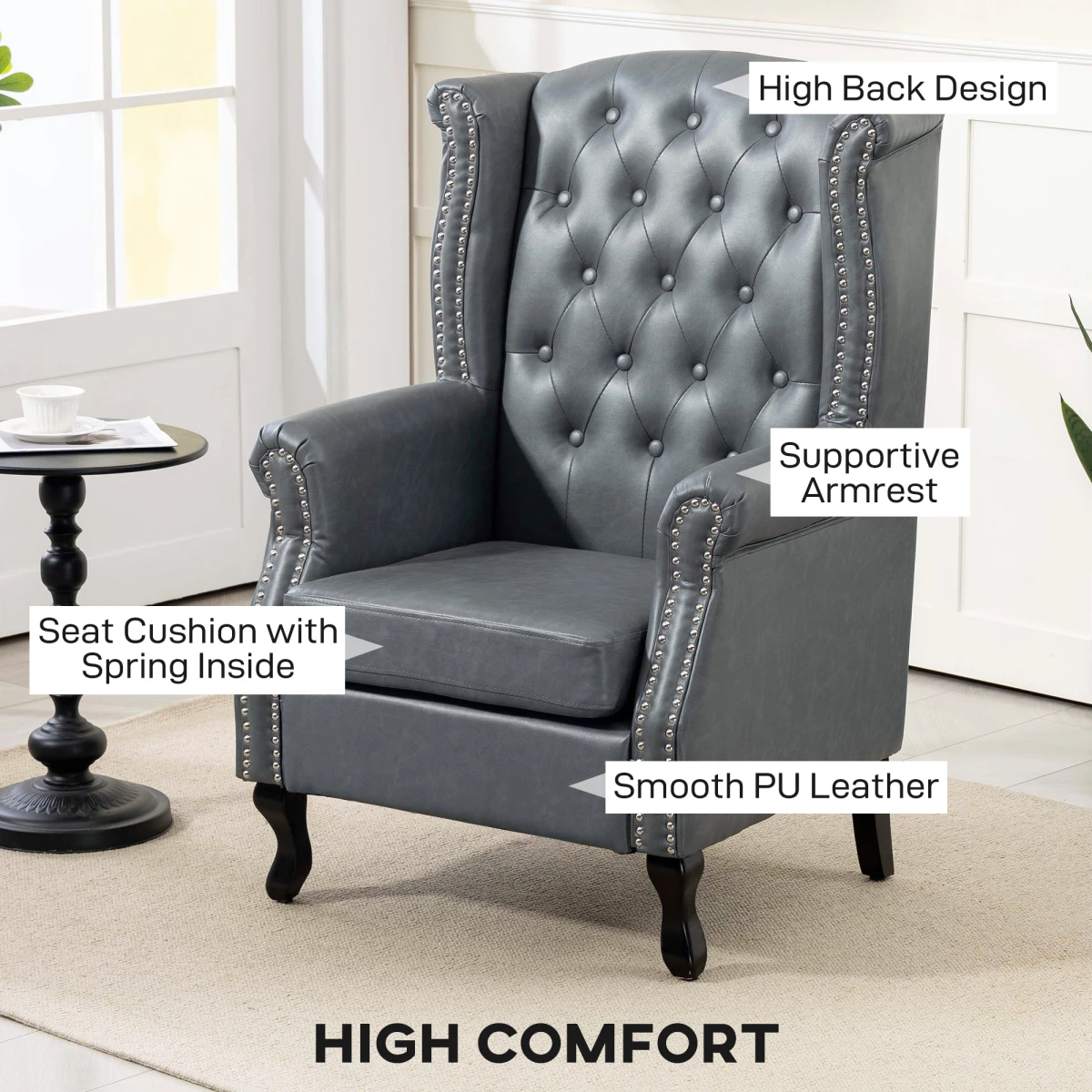 HOMCOM HOMCOM Armchair Compact Tufted Wing Back Bedroom - Armchair