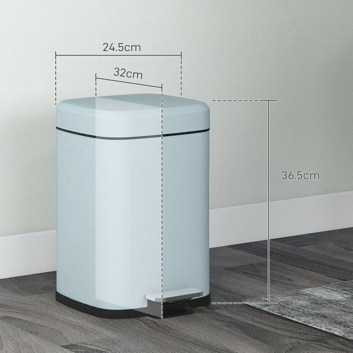 HOMCOM 12L Kitchen Pedal Bin, Metal Rubbish Bin with Soft-close Lid, Light Green - from PawHut