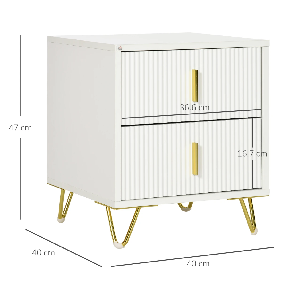Premium Nightstand 2-Drawer Gold Handles by HOMCOM