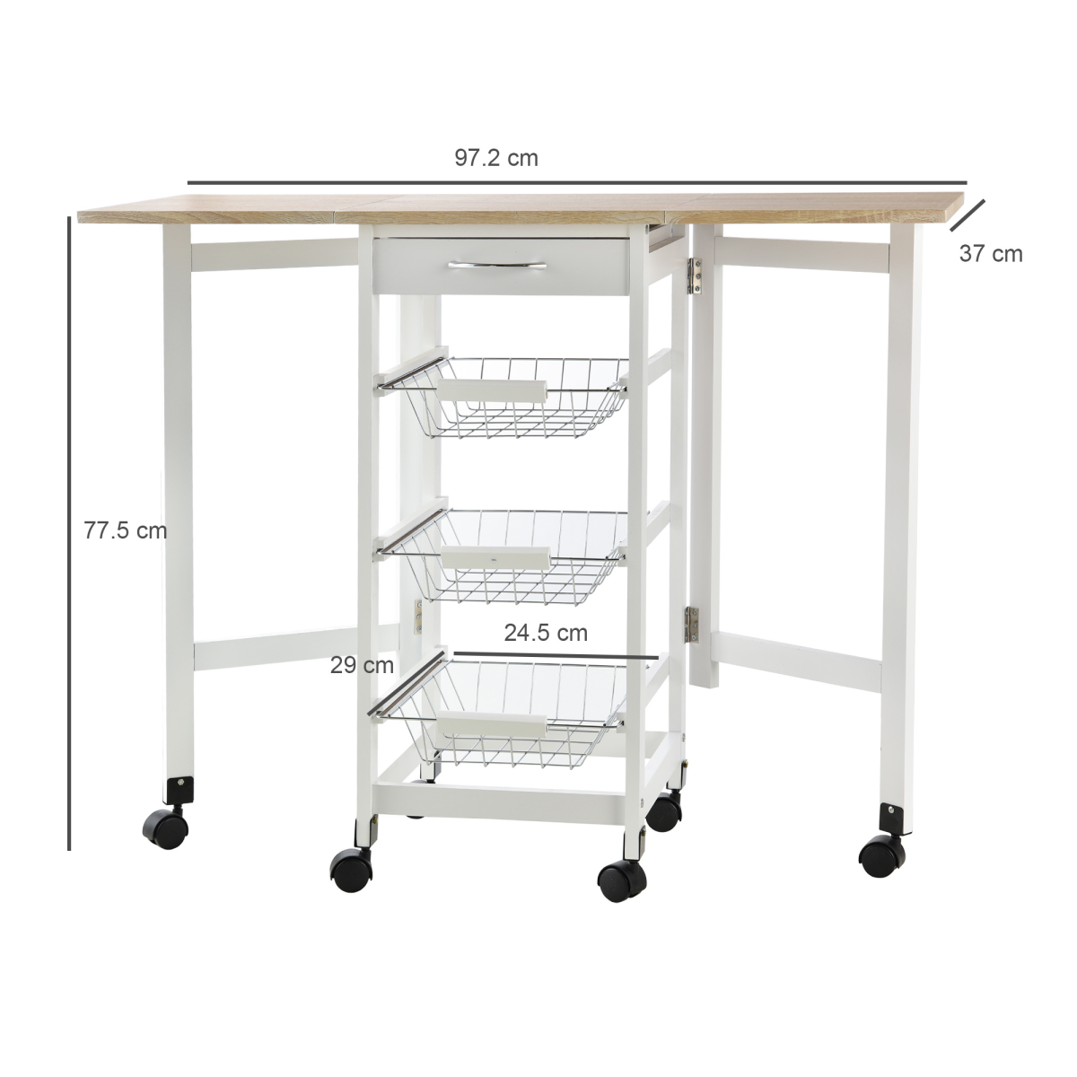 MDF Extendable Kitchen Island Trolley White - from HOMCOM