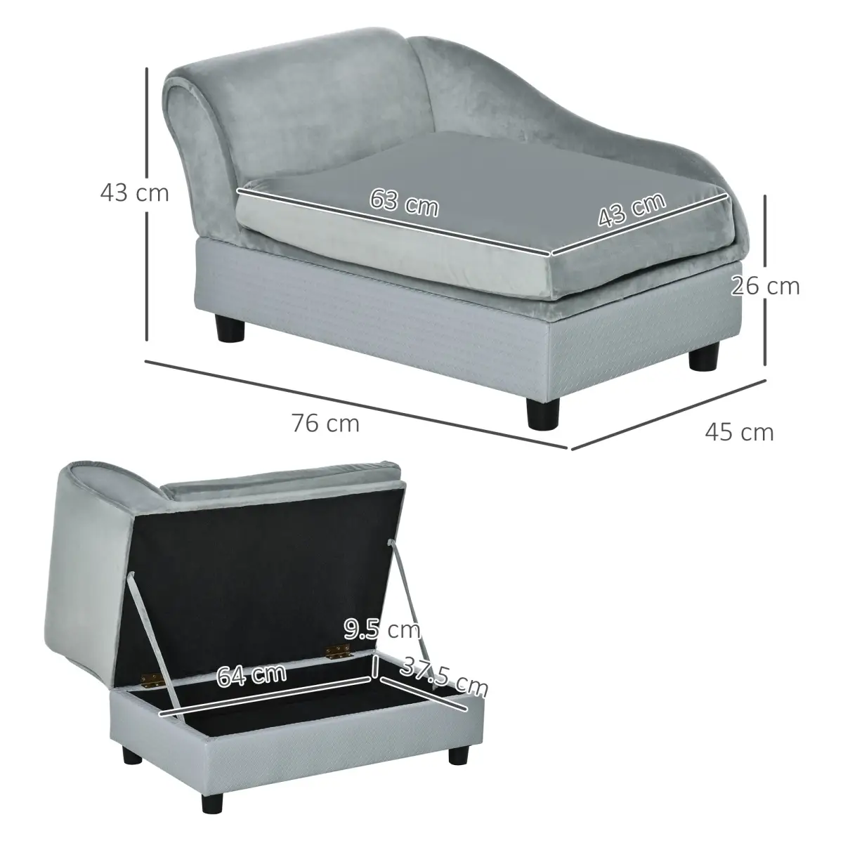 PawHut PawHut Pet Sofa Dog Chair Cat Couch w/ Storage, Cushion - Light Blue - Dog Beds