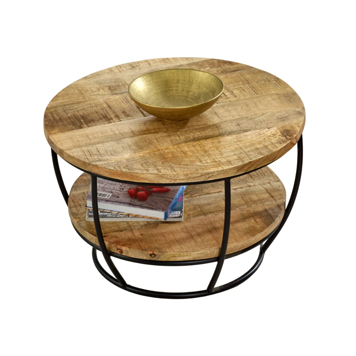 Indian Hub Surrey Round Coffee Table With Shelf Living Room - Coffee Table
