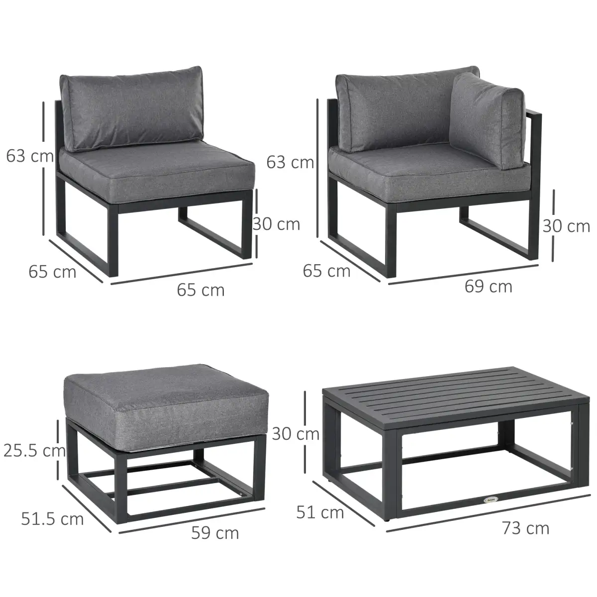 Outsunny Daybed 6 Piece Sectional Sofa Set, & Coffee Table, Footstool & Cushions, Grey - Garden Sofa Sets
