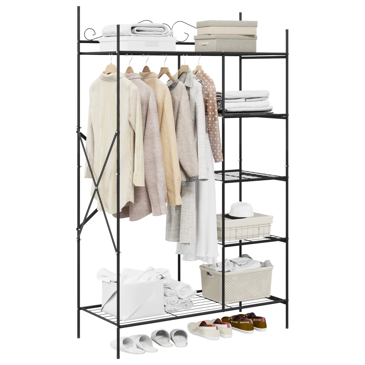 vidaXL Open Wardrobe Black Metal Frame 4-Tier With Hanging Rod For Bedroom Storage by vidaXL