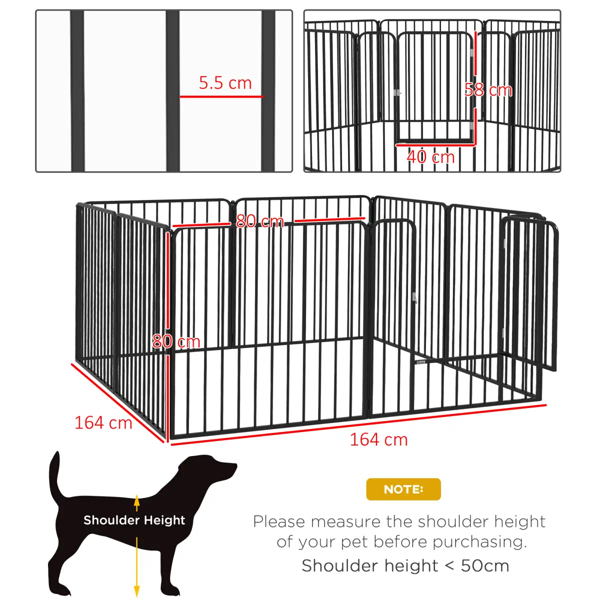 PawHut PawHut 80cm 8 Panels Heavy-Duty Dog Playpen for Small, Medium Dogs - Pet Playpen