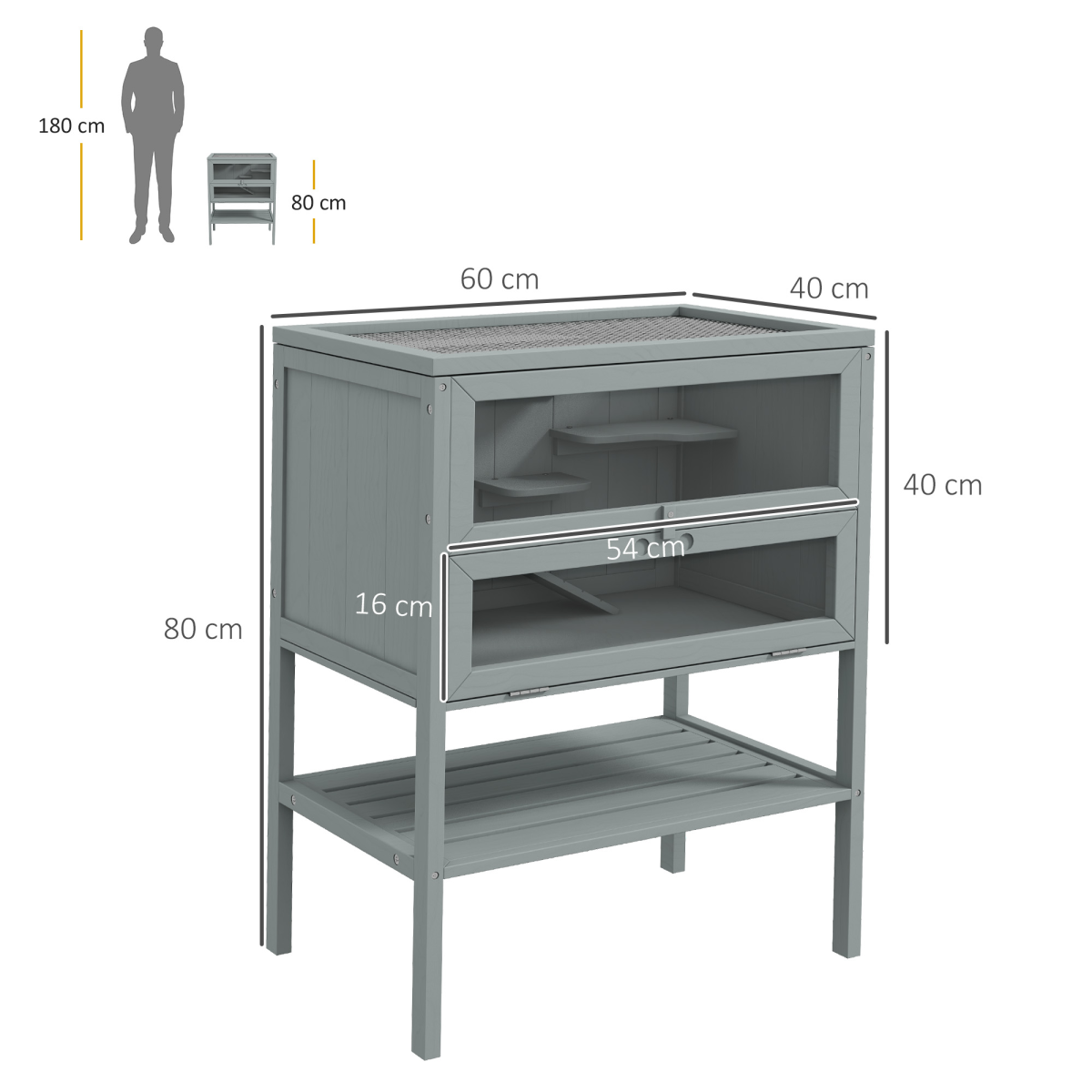 PawHut Wooden Hamster Cage w/ Storage Shelf, Openable Top for Gerbils, Grey - from PawHut