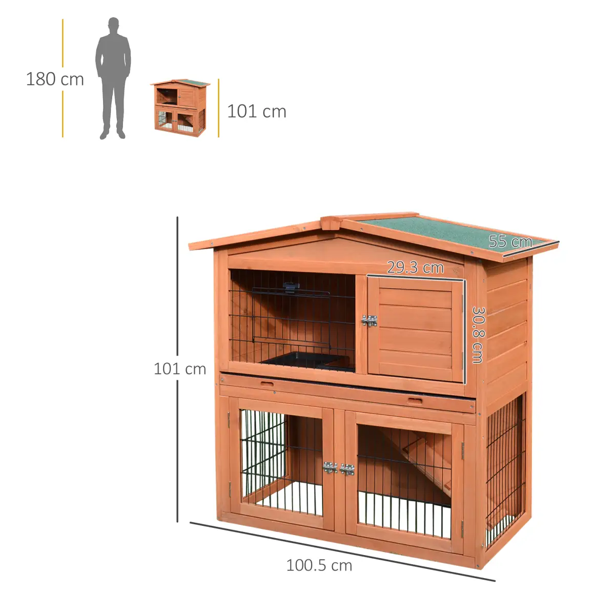 Pawhut A-Frame Wood Wooden Rabbit Hutch Small Animal House Pet Cage Chicken Coop - Rabbit Hutch