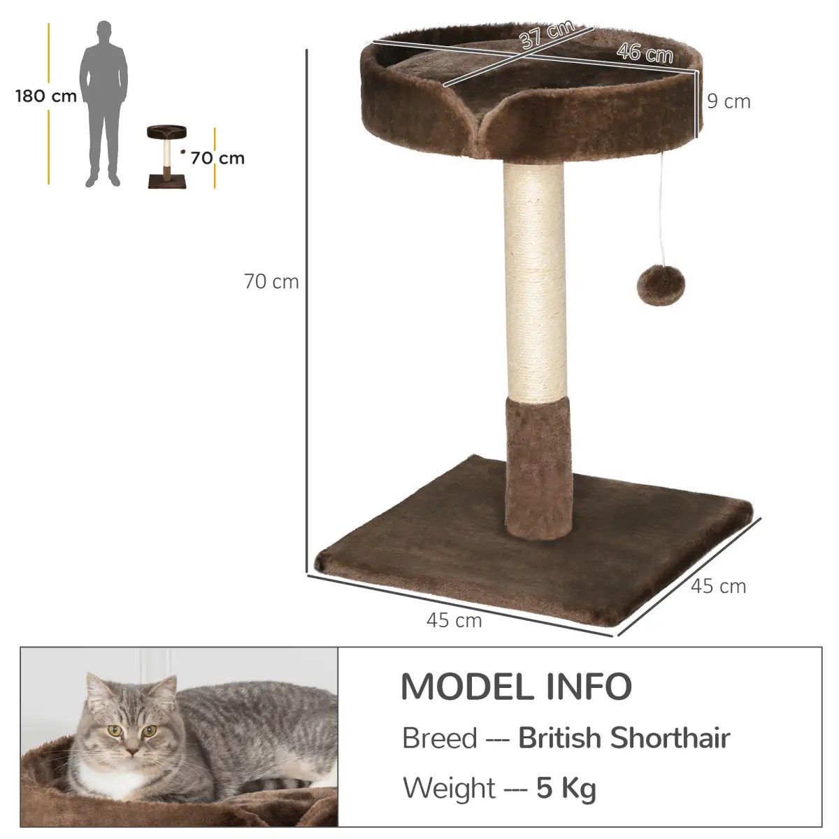 Unbranded Small Cat Tree for Indoor Cats W/ Sisal Scratching Post Bed Cushion Toy Pawhut - Cat Tree