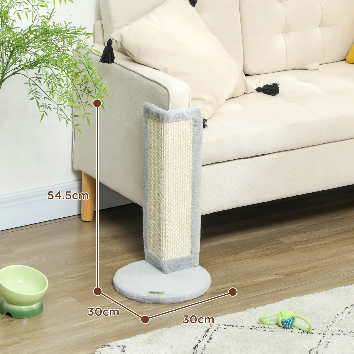 PawHut PawHut 56cm Corner Cat Scratching Post with Sisal Scratching Pad, Grey - Cat Tree