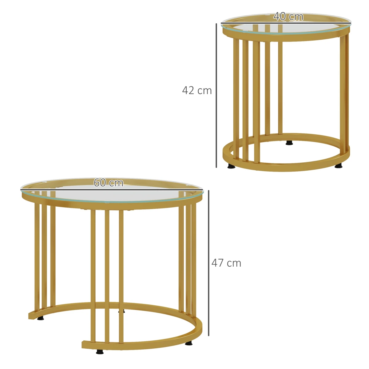 HOMCOM Nesting Coffee Tables Two Piece Set Tempered Glass Tops Gold Art Deco Living Room Decor - Nest of Tables