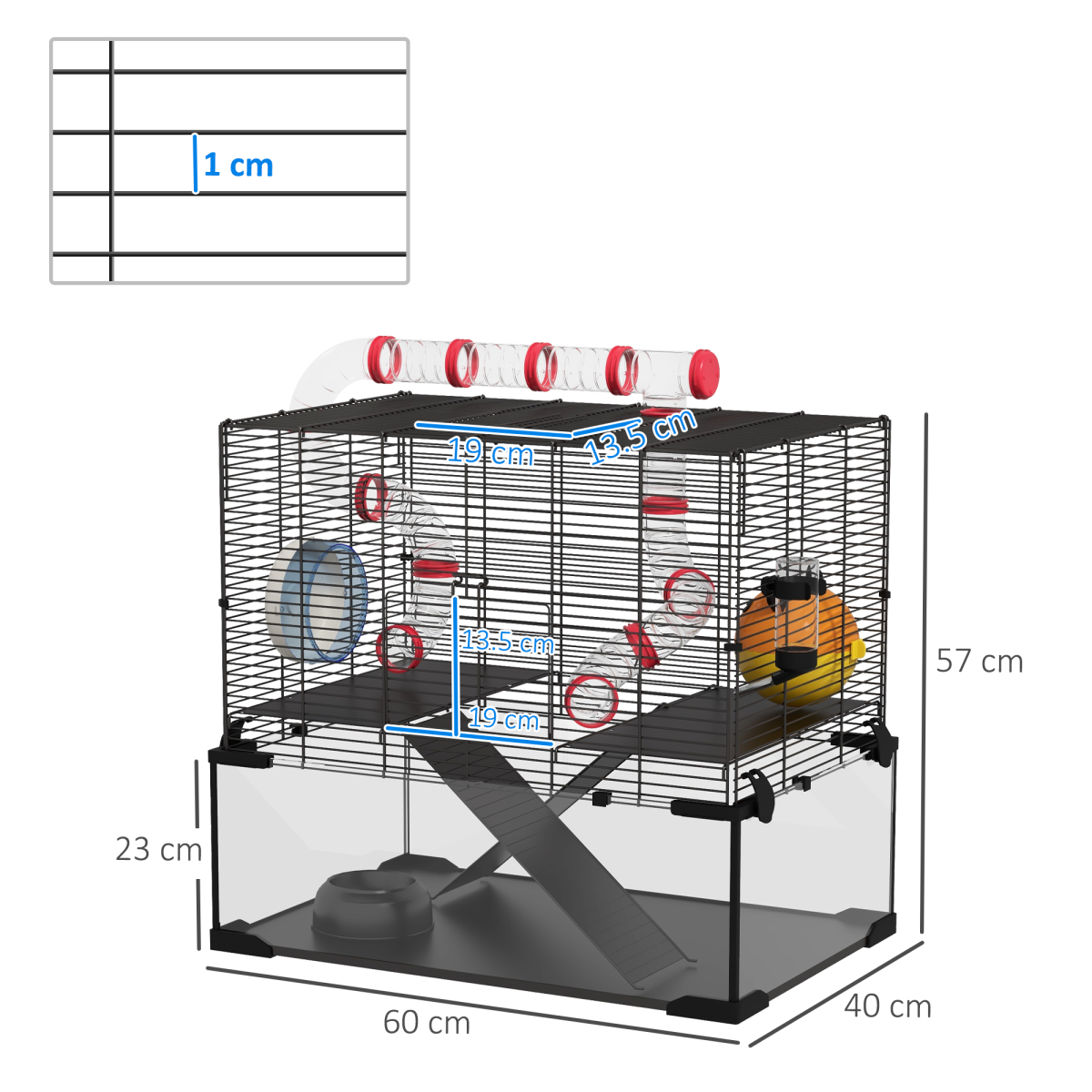 PawHut Hamster Cage w/ Tubes, Ramps, Platforms, Hut, 60 x 40 x 57cm - from PawHut